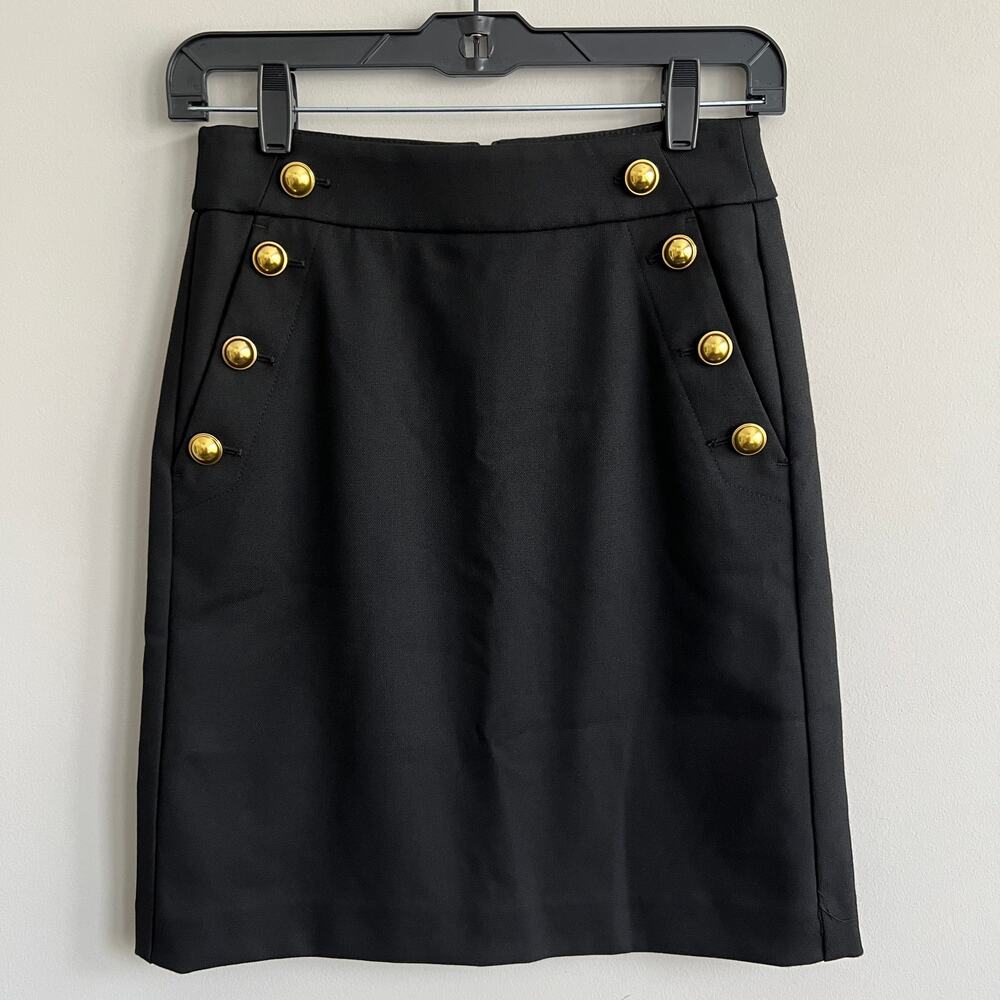 LOFT Pencil Straight Skirt Black Sailor Gold Button Front with Pockets 00P NWT